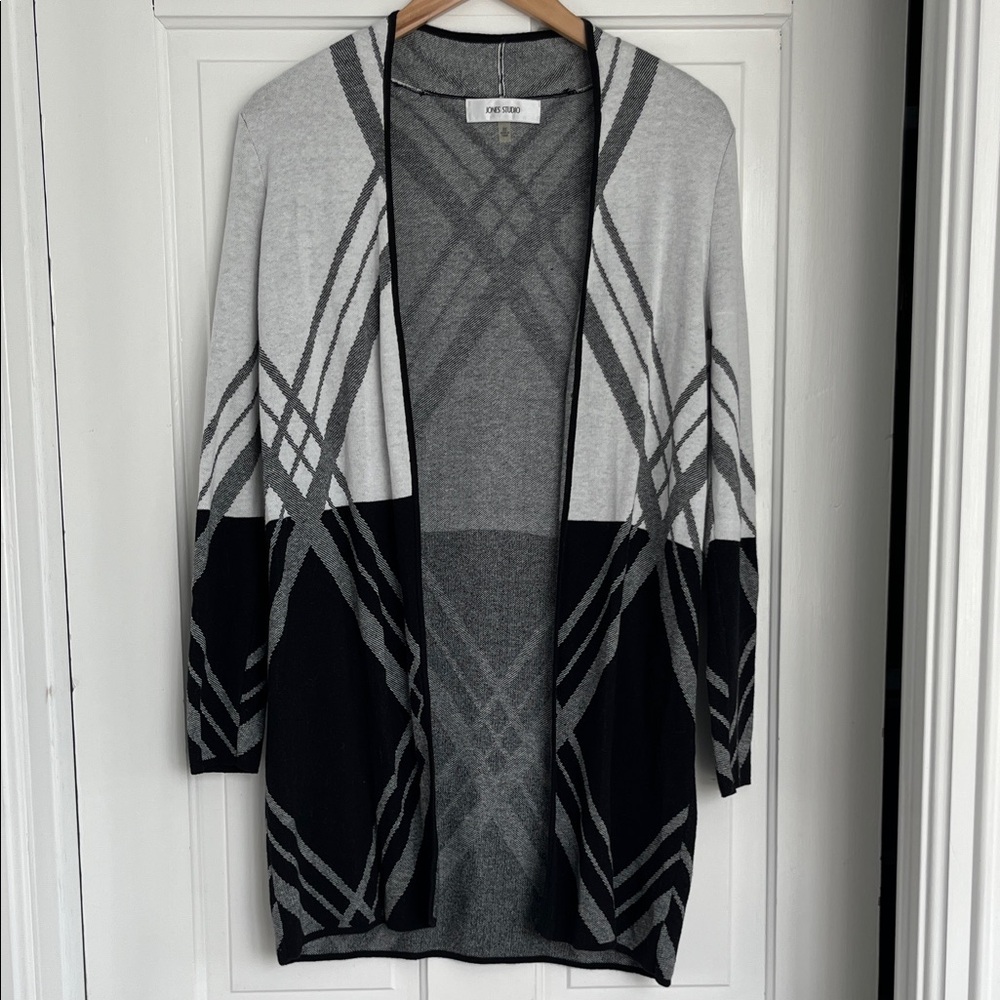Jones Studio Black and Gray Plaid Cardigan